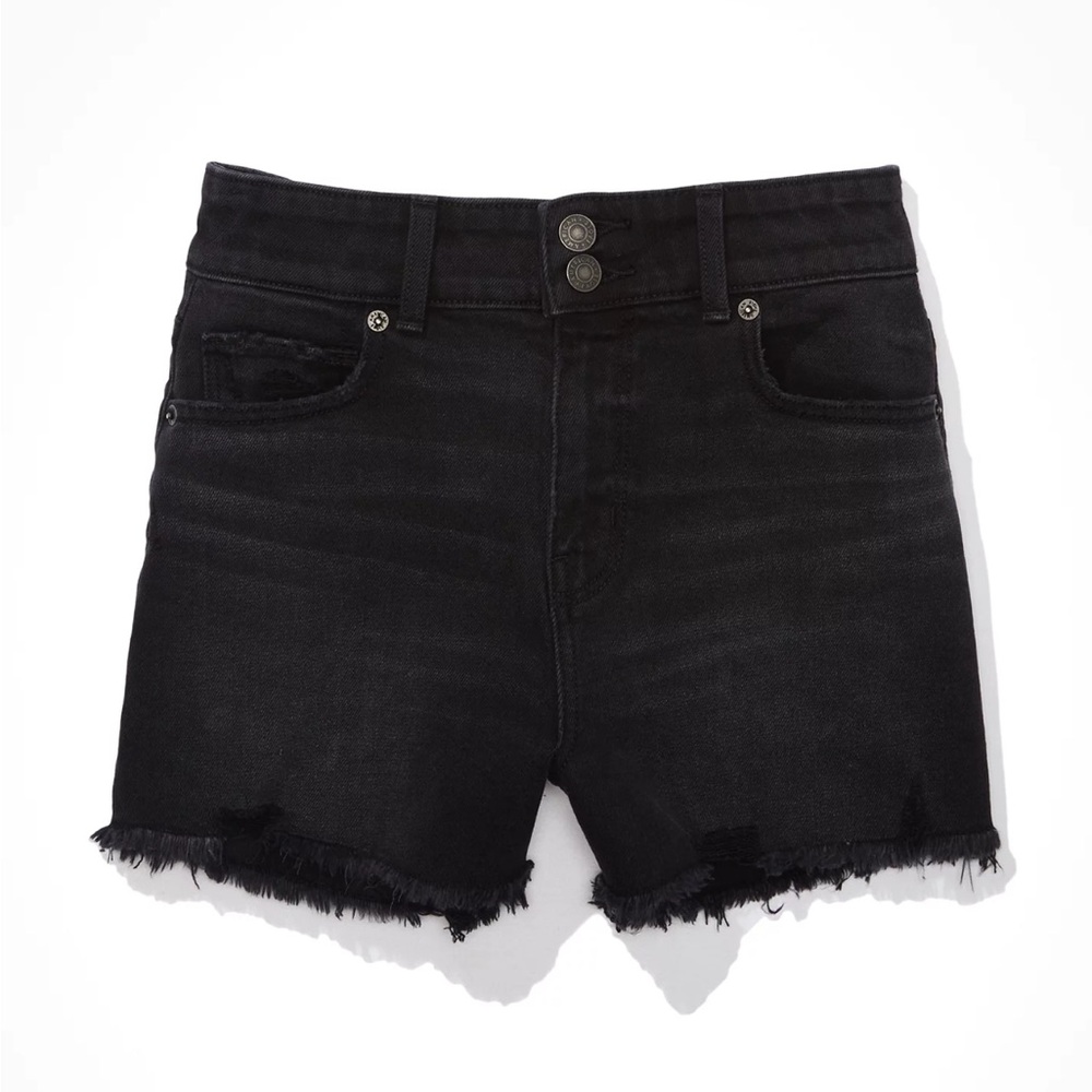 AEO // High Rise Black Denim Shorts
